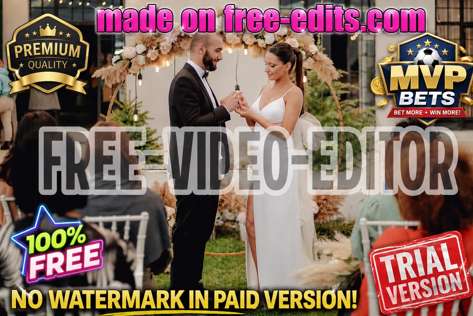 Typical free video editor export screen with watermark overlay